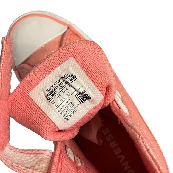 Converse Kids All Star Hi Shimmer Pink Sneakers W/ Velcro Strap Size 12 Youth - Picture 3 of 8